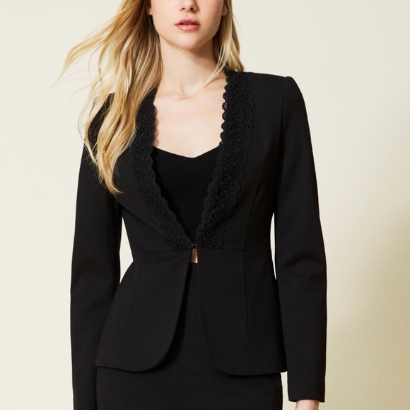 Vintage Jackets & Blazers - Vintage Women’s Bazer Ruffled Lace trim Tuxedo Formal Business casual Goth Sz M